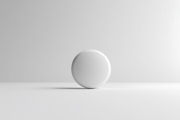 A minimalist white circular object on a smooth surface with soft lighting.