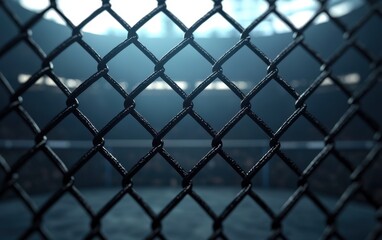Naklejka premium Close-Up of Chain Link Fence in MMA Fighting Arena with Soft Light