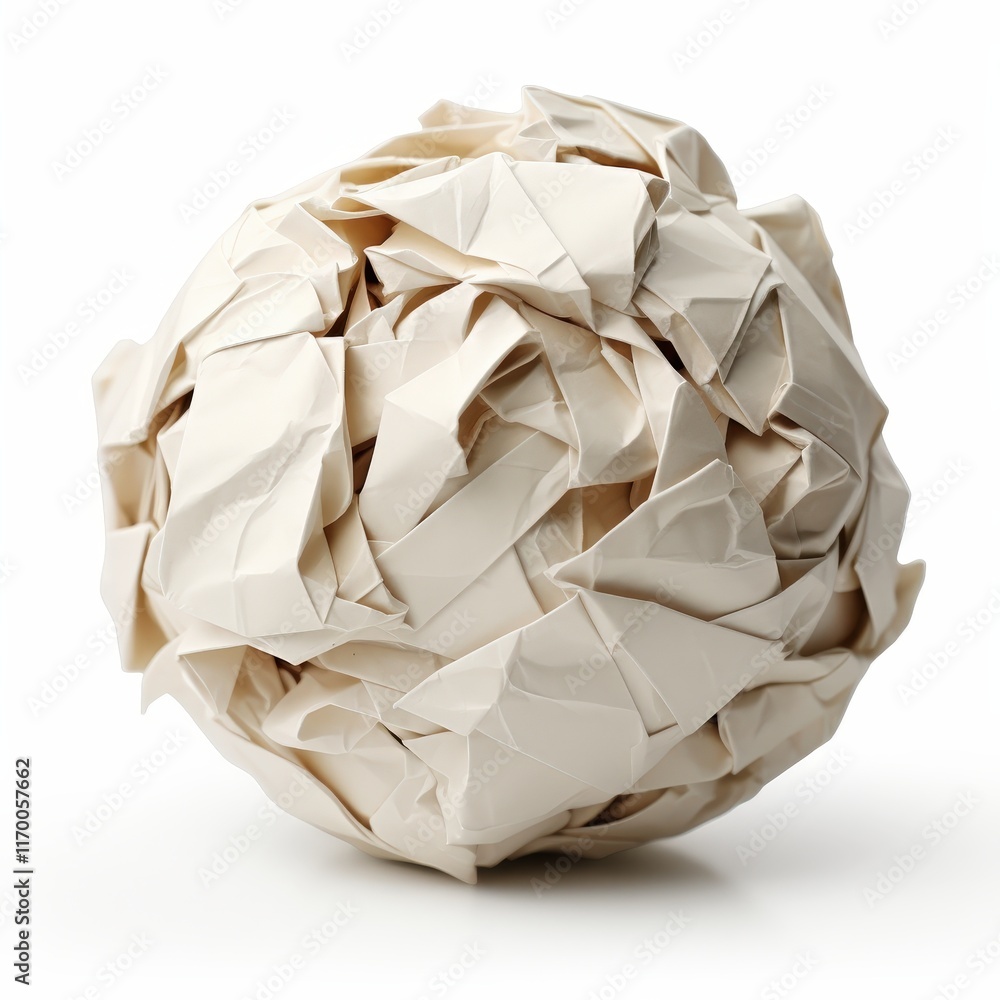 Poster isolated crumpled paper ball on a white background with intricate texture and soft shadows for artis