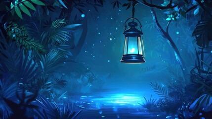 Mystical Lantern in Enchanted Forest Landscape