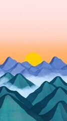Serene Sunrise: A Captivating Digital Painting of Misty Mountains. AI Generated