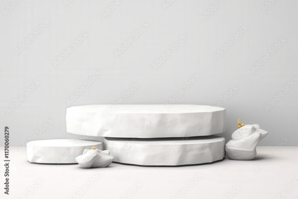 Aufkleber elegant white stone platforms for nature inspired product display in minimalist style with soft ligh