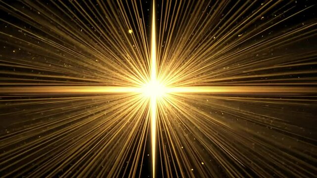A burst of yellow and white light emanates from a central point on a black background, creating a radiant effect. This video may be a background or special effect element.