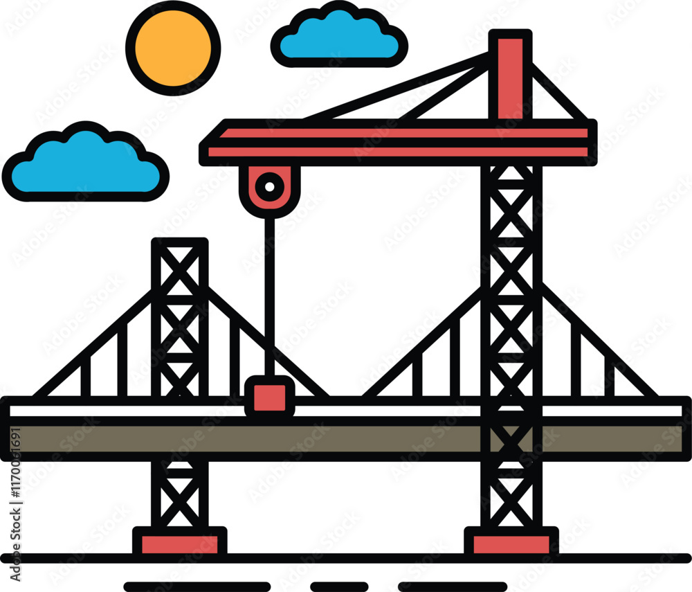 Poster a bridge is being built with a crane in the background