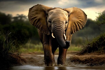 Fototapeta premium Explore the beauty of an African elephant through captivating digital illustration.