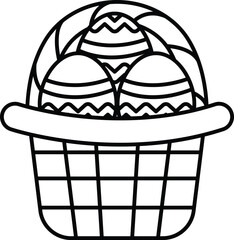 A basket of eggs is shown in a black and white drawing