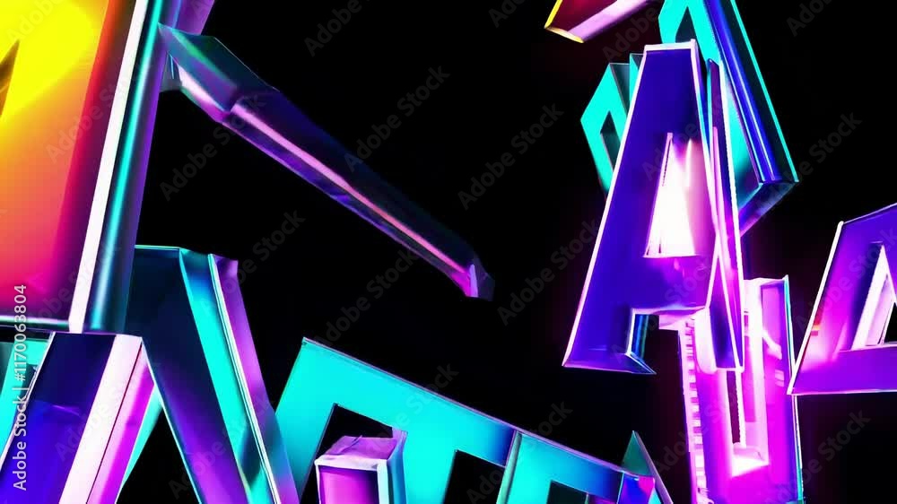 Poster futuristic neon light installation with glowing geometric shapes and vibrant colors, creating a dyna