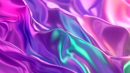Obraz premium Vibrant Flowing Silk Fabric with Iridescent Hues Reflecting Light in Shades of Purple, Pink, and Green, Creating an Elegant and Dreamy Atmosphere for Textile Background