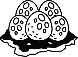 A close up of four round objects with a black background