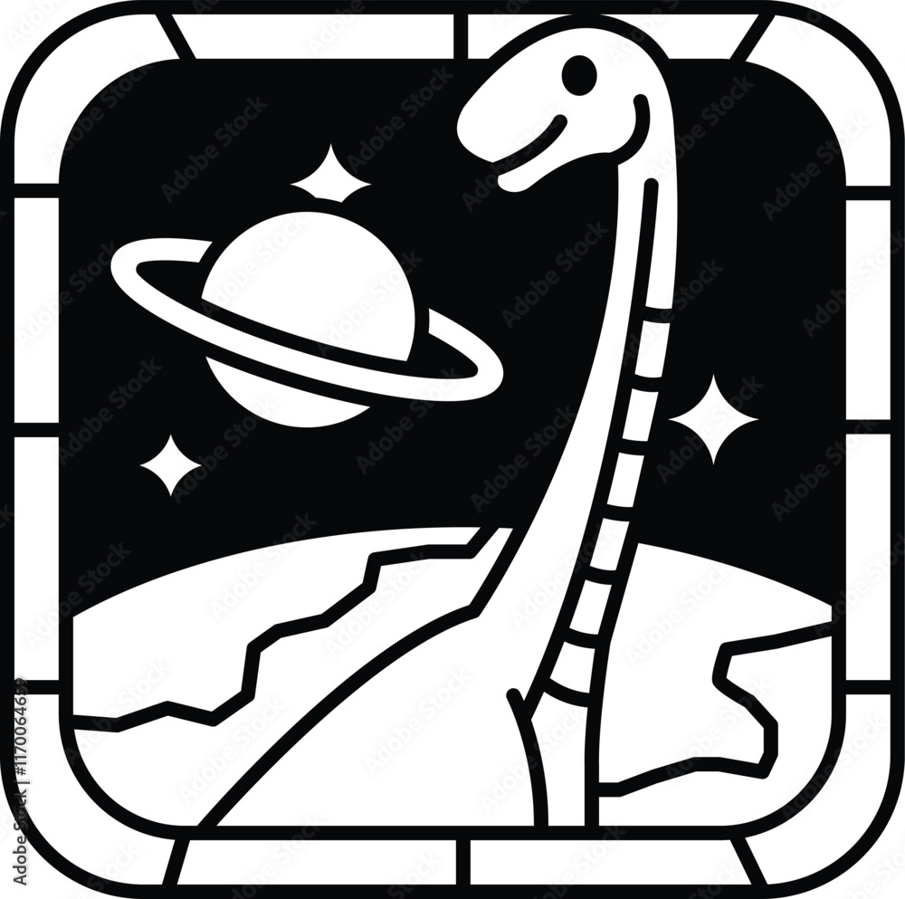 Poster a dinosaur is standing on a planet with a moon in the background