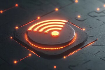 Obraz premium Glowing Wi-Fi symbol on dark tech surface