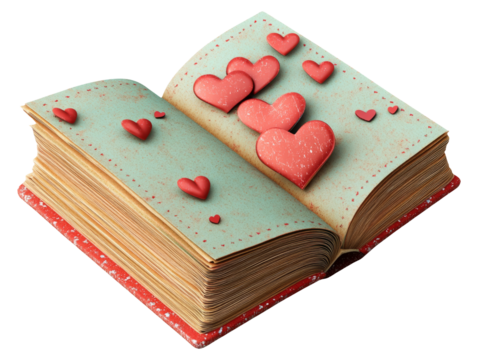 3D Render of a Scrapbook With Heart Shapes on Transparent Background - Powered by Adobe