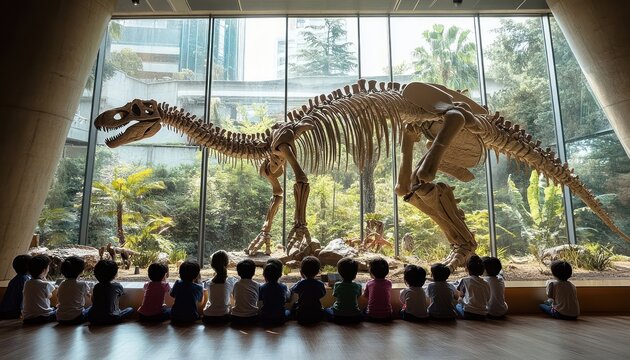 Children museum dinosaur exhibit learning city view
