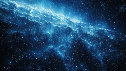 Fototapeta premium Blue nebula with bright clouds and stars.