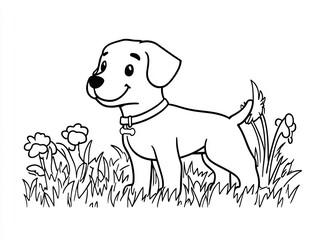 Fototapeta premium Charming Hand-Drawn Sketch of a Happy Puppy Joyfully Playing in a Field of Flowers. AI Generated