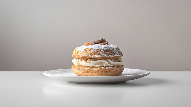Modern and Minimalist Paris Brest Dessert on Elegant White Plate