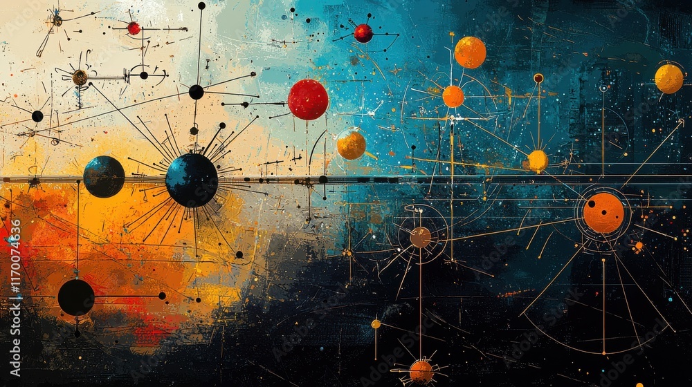 Aufkleber Exploring abstract interactions of trivitino particles in quantum physics scientific research laboratory visual art representation theoretical environment conceptual framework