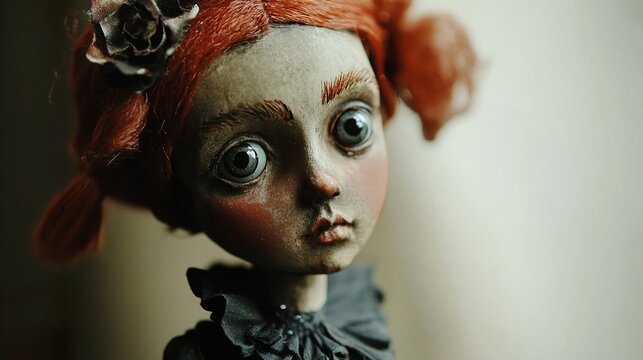 Mysterious Redhead Art Doll: A Whimsical Portrait