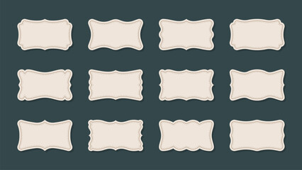 Ornamental vintage label frames. Old ornate labels, decorative vintage frame and retro badge