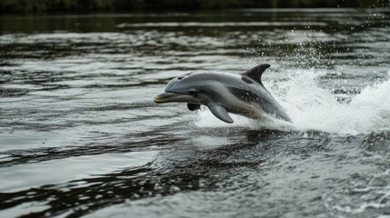Fototapeta premium A Majestic Dolphin Leaps Gracefully Through the Water a Breathtaking Spectacle of Nature's Aquatic Wonders