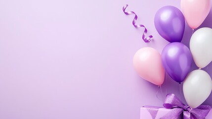 Purple and Pink Balloons with Gift Present