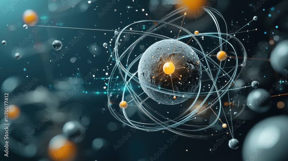Aufkleber Visualizing trivitino particle dynamics within subatomic structure standard quantum realm scientific illustration expansive environment detailed perspective particle physics concept