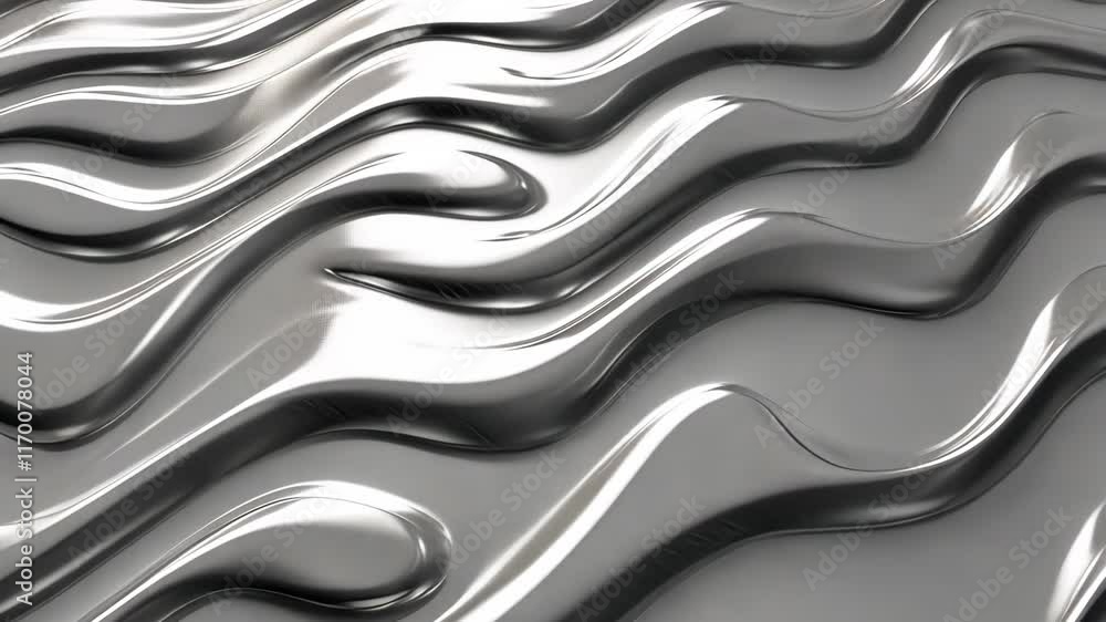 Poster flowing silver texture creates a mesmerizing pattern on a metallic surface