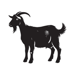 Stylized Black Goat Silhouette Clipart, Animal Goat Silhouette Vector