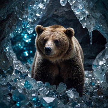 The bear-cub in a crystal cave, its music echoing against shimmering walls of gemstones.