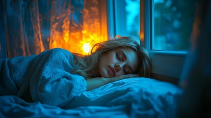 Dreamy Woman Sleeping by Window with Soft Light