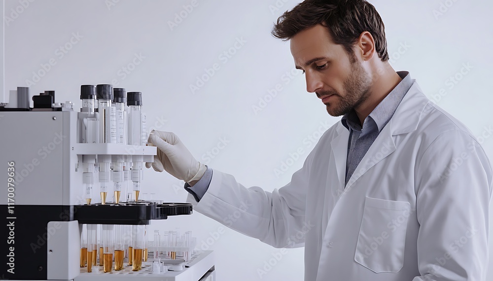 Aufkleber a scientist in a lab coat working with laboratory equipment and samples.
