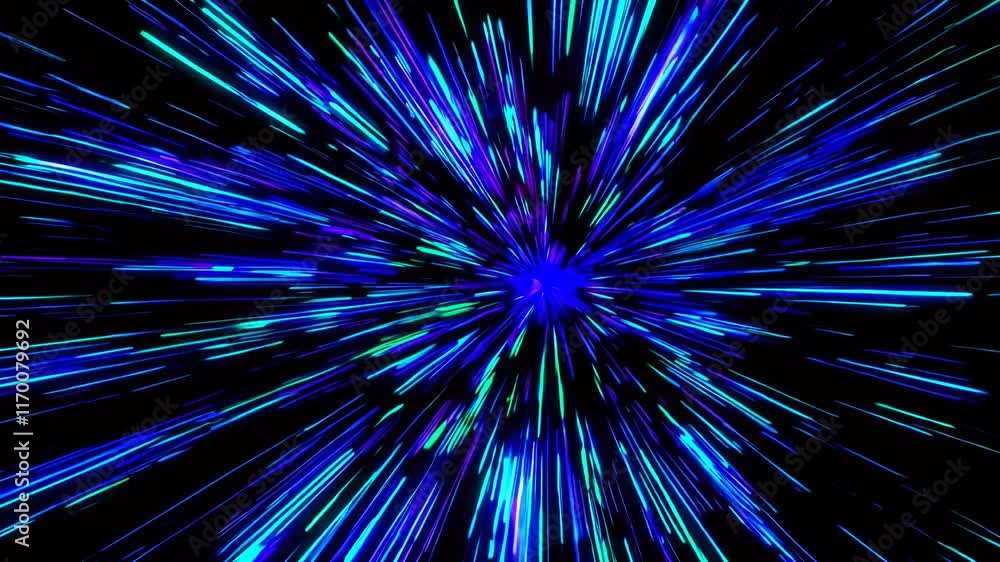 Poster colorful neon light burst with dynamic lines, abstract speed motion concept