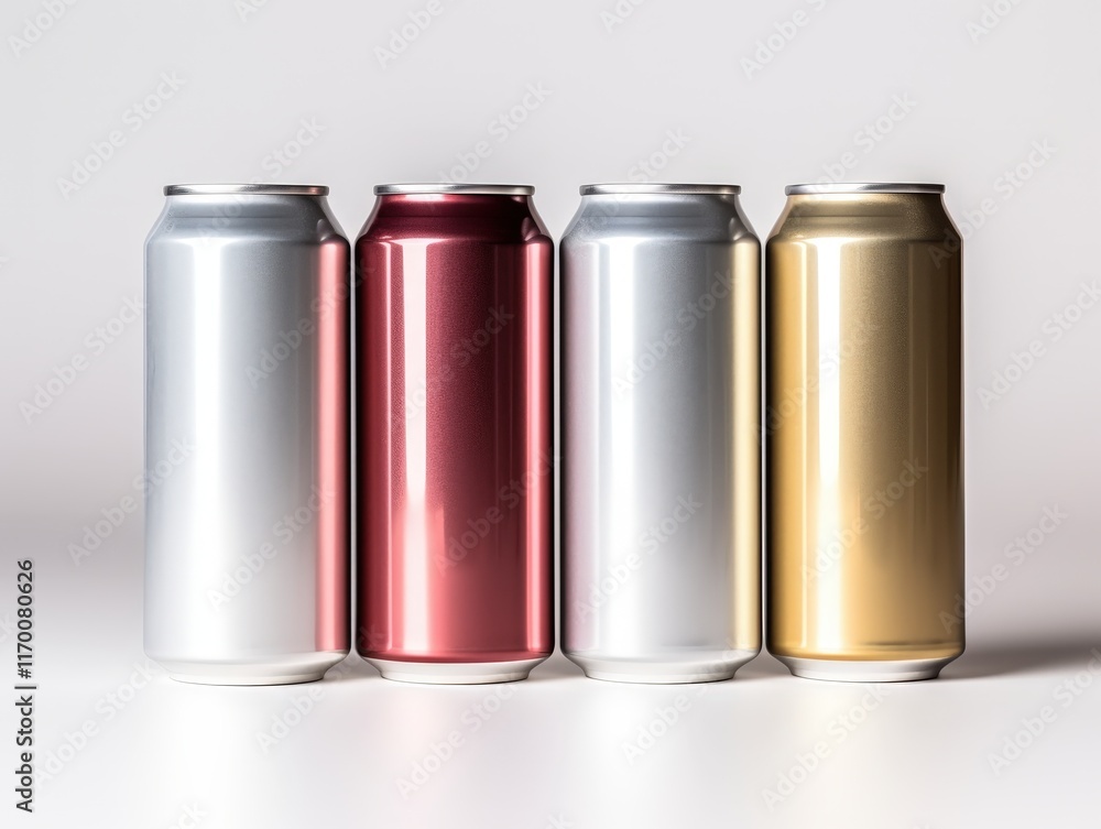 Poster isolated empty soda cans in various colors on a minimalist background with smooth finishes and refle