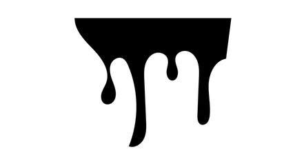 Drip paint 3D Ink stain. Drop melt liquid isolated on transparent background. Splash of chocolate, oil, blood. Black graffiti. Splatter syrup, candy sauce, caramel. Vector illustration