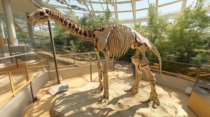 Museum Dinosaur Skeleton Exhibit,  Indoor Garden Background