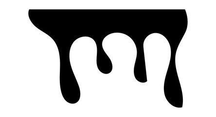 Drip paint 3D Ink stain. Drop melt liquid isolated on transparent background. Splash of chocolate, oil, blood. Black graffiti. Splatter syrup, candy sauce, caramel. Vector illustration