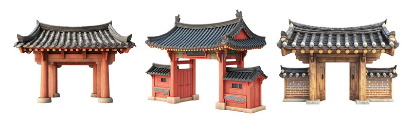 Traditional Asian Architecture Elements Isolated on Transparent Background