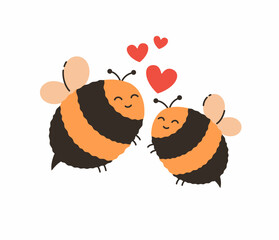 Fototapeta premium A pair of cute bees in love. Flat vector illustration.