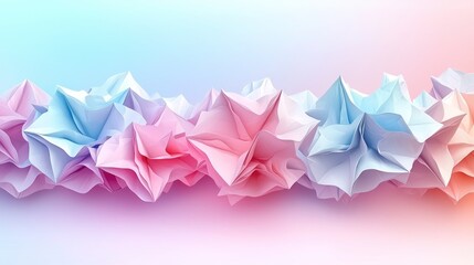 Abstract paper-like shapes in pastel colors, creating a textured visual effect.