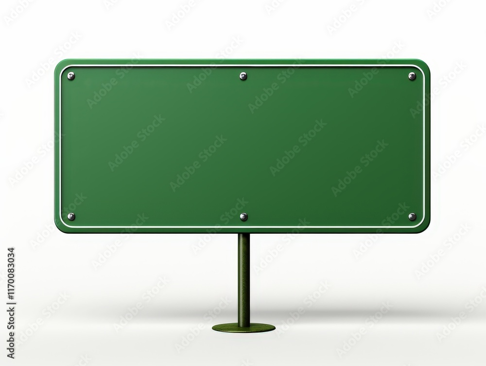 Aufkleber blank green signboard with metal fasteners on a stand against a minimalist background for customizat