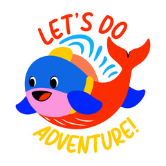 Flat sticker of a cute whale with the text 