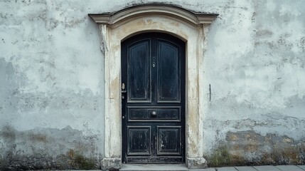 Antique Black Door in Aged Building. Vintage Architecture