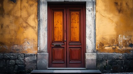 Aged Wooden Door in Old Building: Architectural Photography