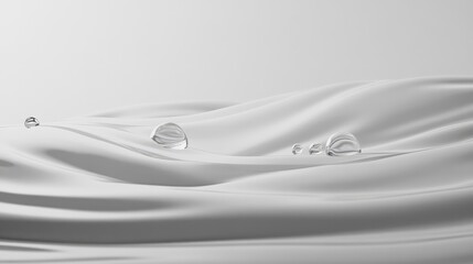 Elegant Minimalist Abstract Background Featuring Water Droplets on Soft Fabric Ideal for Skincare and Beauty Presentations