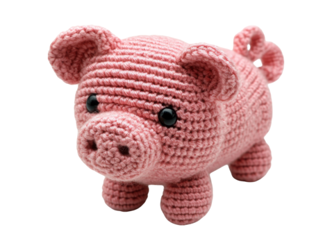 Pink Pig Toy with Curly Tail Isolated on White Background