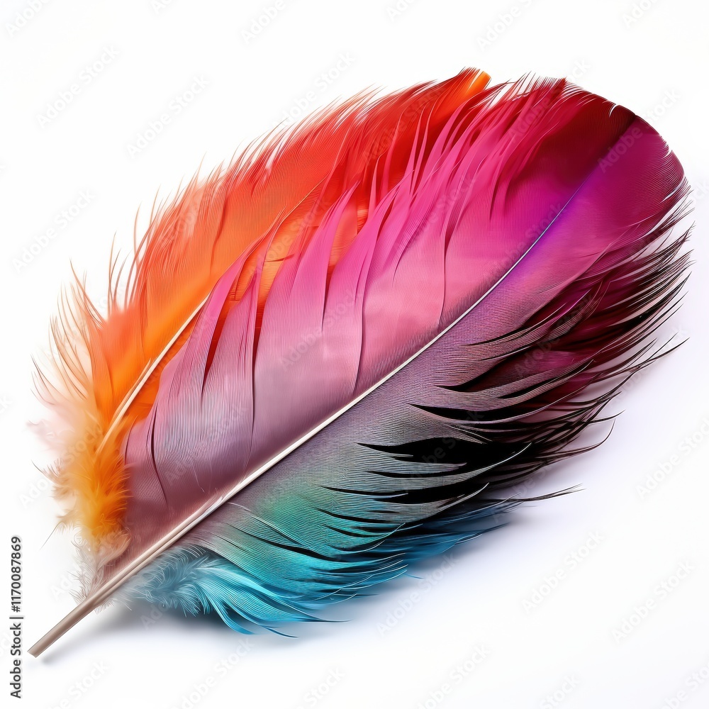 Poster vibrant colorful feather isolated on white background with rich tones and soft texture displaying na
