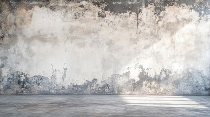 Obraz premium Empty industrial space with weathered concrete walls and soft lighting perfect for mural backdrops or interior design concepts.