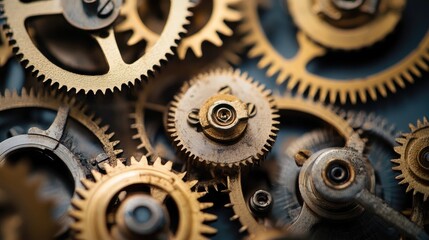 Intricate arrangement of vintage brass gears showcasing mechanical design and engineering artistry in a close-up view