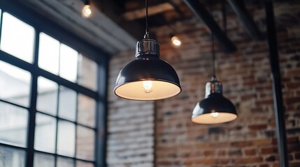 Industrial Chic Interior with Elegant Lighting and Exposed Brick Walls