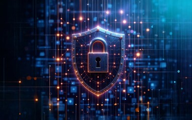 Lock cybersecurity internet, protect attacks from hacker. Password privacy on online. Secure data, virus cyber. Cyber security technology digital information. Cybersecurity. Shield with a lock symbol.